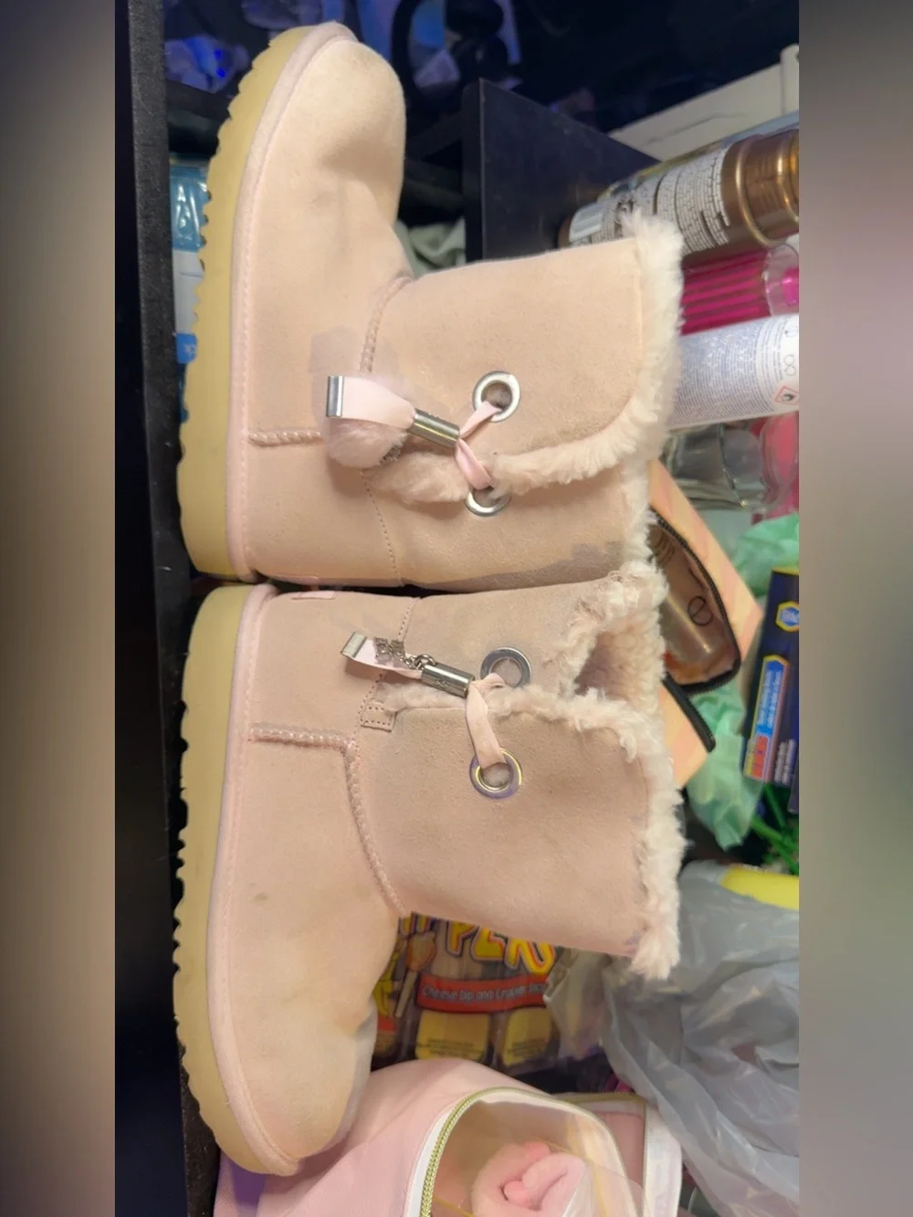 UGG Kids Light Pink Shearling-Trim Booties